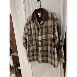 Paul Harris Design Vintage Brown Blue Plaid Corduroy Collar Barn Coat Sz M